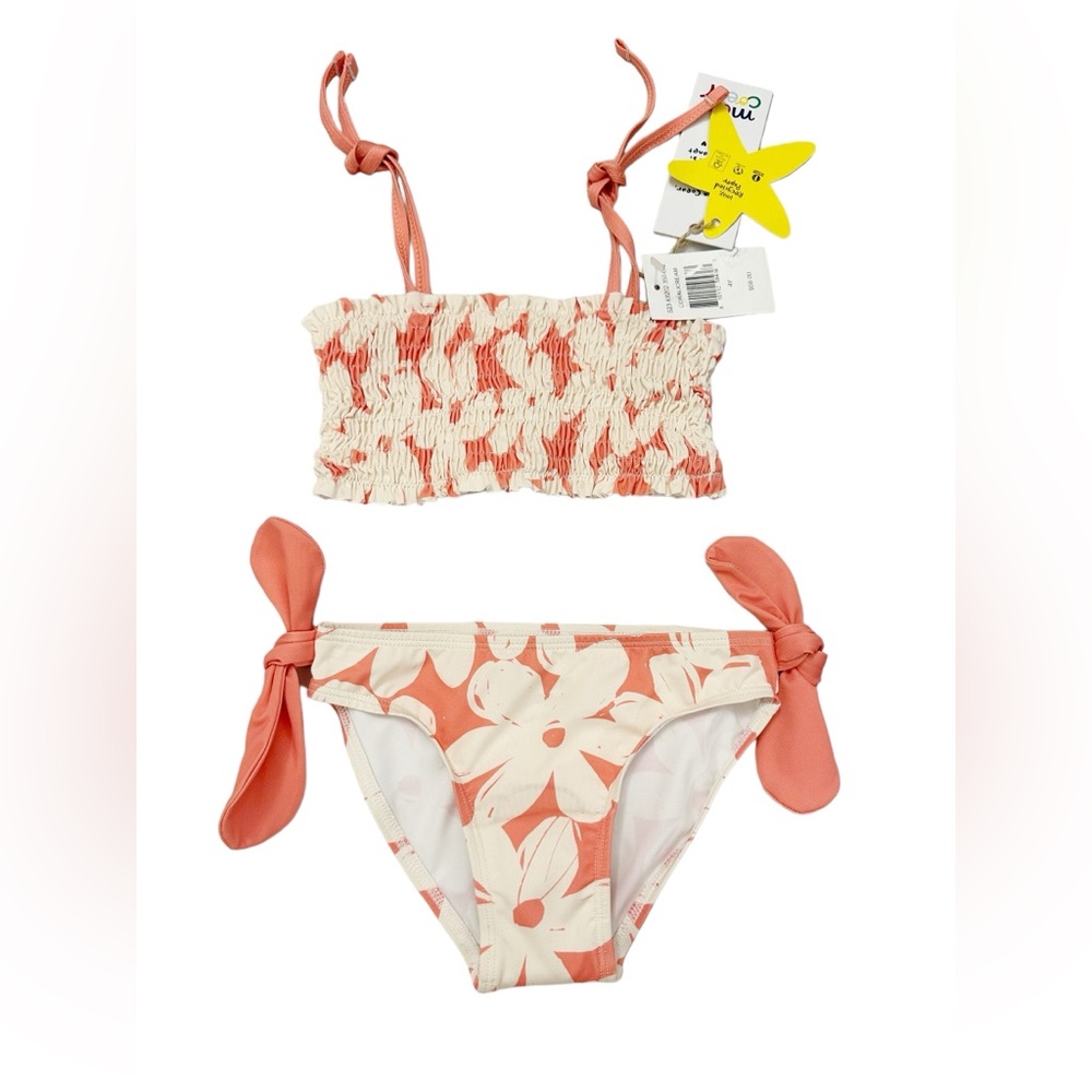 NWT Mon Coeur Floral-Print Two-Piece Kids Swimsuit light pink/ Ivory Sz 4 (Girl)
